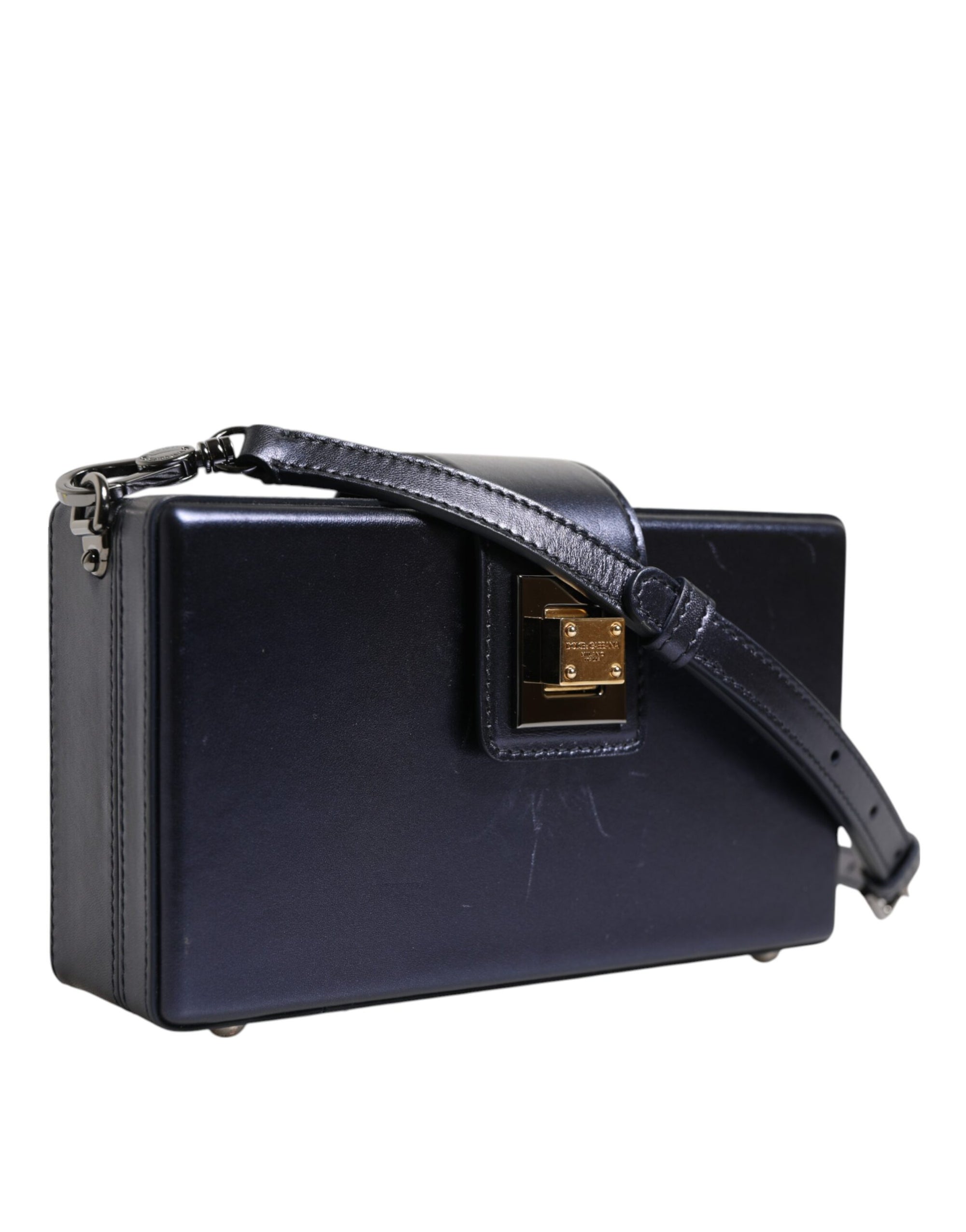 Dolce & Gabbana Blue DG BOX Lambskin Leather Crossbody Strap Bag