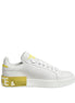 Dolce & Gabbana White Yellow Leather Low Top Sneakers Shoes