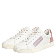 Dolce & Gabbana White Pink Leather Low Top Sneakers Shoes