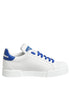 Dolce & Gabbana White Blue Leather Low Top Sneakers Shoes