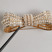 Dolce & Gabbana Gold Tone Brass Bow Crystal Faux Pearl Embellished Brooch