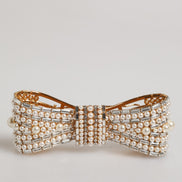 Dolce & Gabbana Gold Tone Brass Bow Crystal Faux Pearl Embellished Brooch