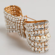 Dolce & Gabbana Gold Tone Brass Bow Crystal Faux Pearl Embellished Brooch