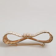 Dolce & Gabbana Gold Tone Brass Bow Crystal Faux Pearl Embellished Brooch