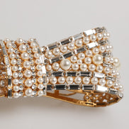 Dolce & Gabbana Gold Tone Brass Bow Crystal Faux Pearl Embellished Brooch