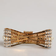 Dolce & Gabbana Gold Tone Brass Bow Crystal Faux Pearl Embellished Brooch