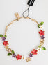 Dolce & Gabbana Gold Brass Logo Detail Floral Fashion Jewelry Necklace