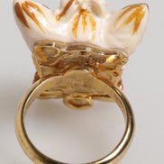 Dolce & Gabbana Gold Brass Resin Beige Dog Pet Accessory Ring