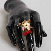 Dolce & Gabbana Gold Brass Resin Beige Dog Pet Accessory Ring