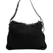 Dolce & Gabbana Black Cashmere Knitted Leather Shoulder Women Borse Bag
