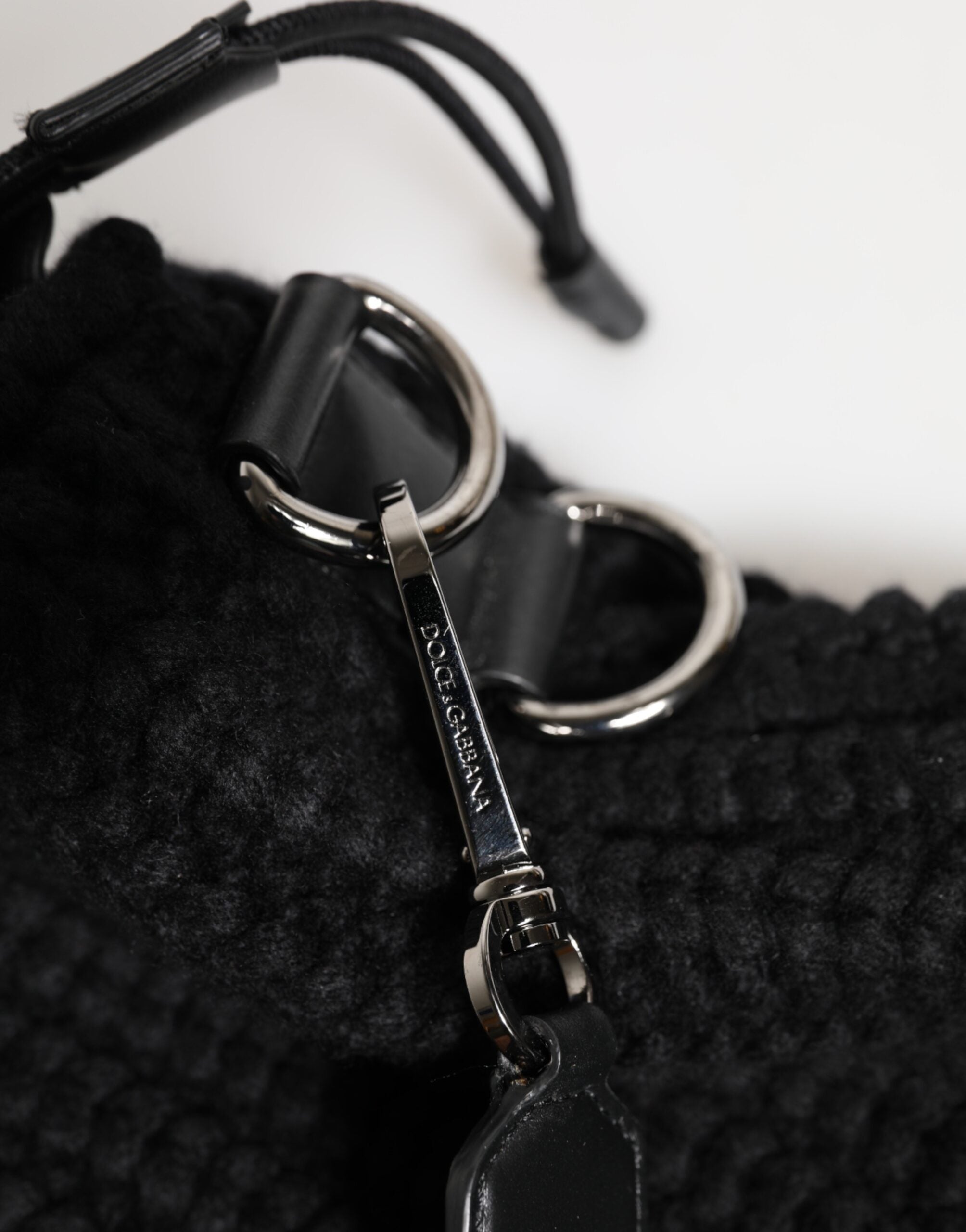 Dolce & Gabbana Μαύρη Δερμάτινη Τσάντα Ώμου από Πλεκτό Κασμίρ για Γυναίκες