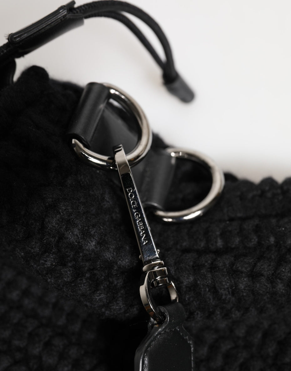 Dolce & Gabbana Μαύρη Δερμάτινη Τσάντα Ώμου από Πλεκτό Κασμίρ για Γυναίκες