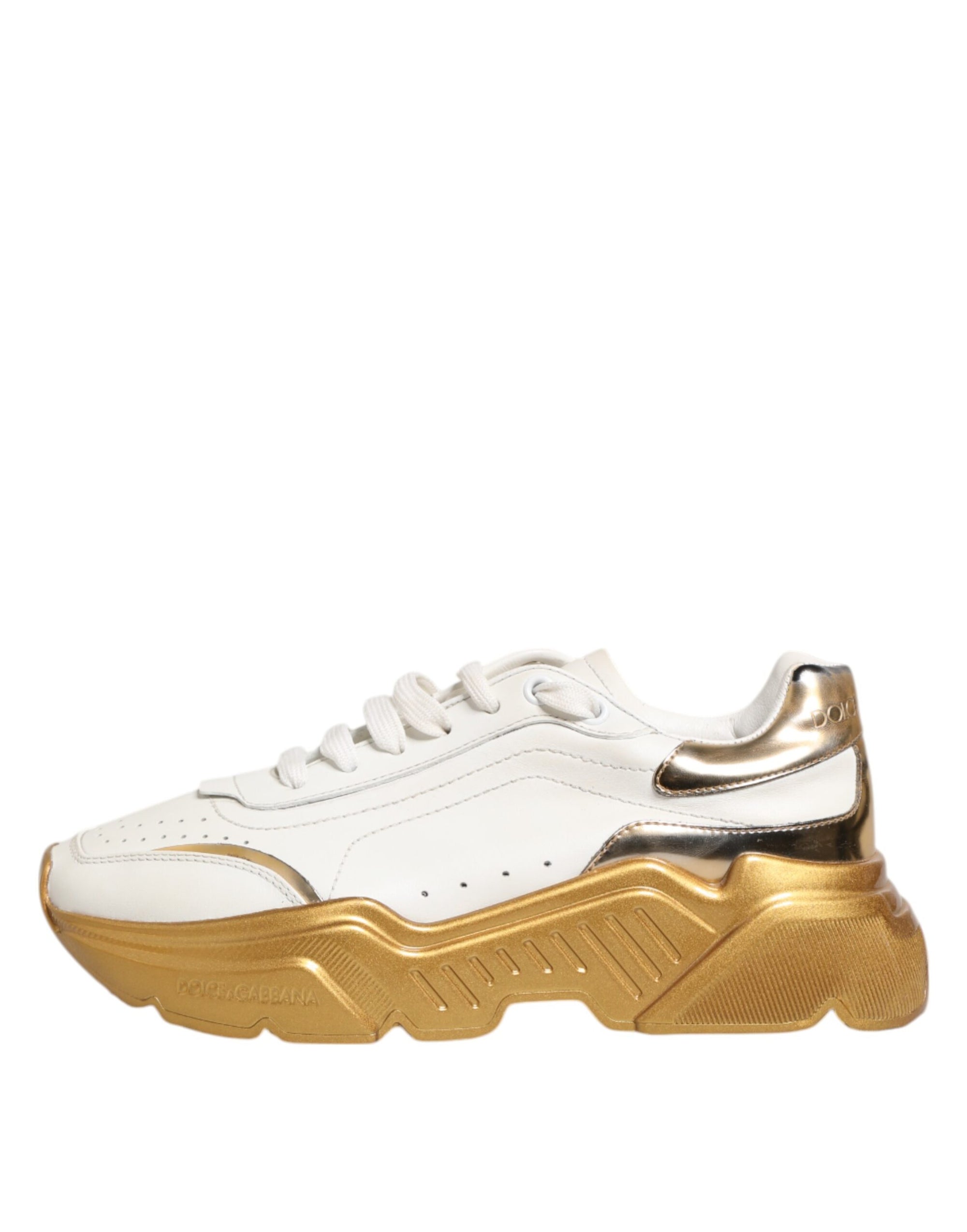 Dolce & Gabbana White Gold DAYMASTER Leather Sneakers Womens Shoes