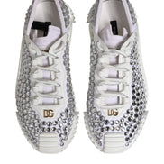 Dolce & Gabbana White NS1 Canvas Leather Embellished Sneakers Shoes