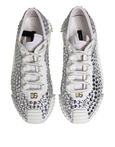 Dolce & Gabbana White NS1 Canvas Leather Embellished Sneakers Shoes