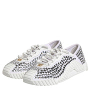Dolce & Gabbana White NS1 Canvas Leather Embellished Sneakers Shoes