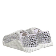 Dolce & Gabbana White NS1 Canvas Leather Embellished Sneakers Shoes