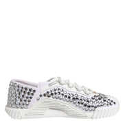 Dolce & Gabbana White NS1 Canvas Leather Embellished Sneakers Shoes