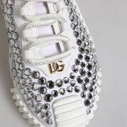 Dolce & Gabbana White NS1 Canvas Leather Embellished Sneakers Shoes