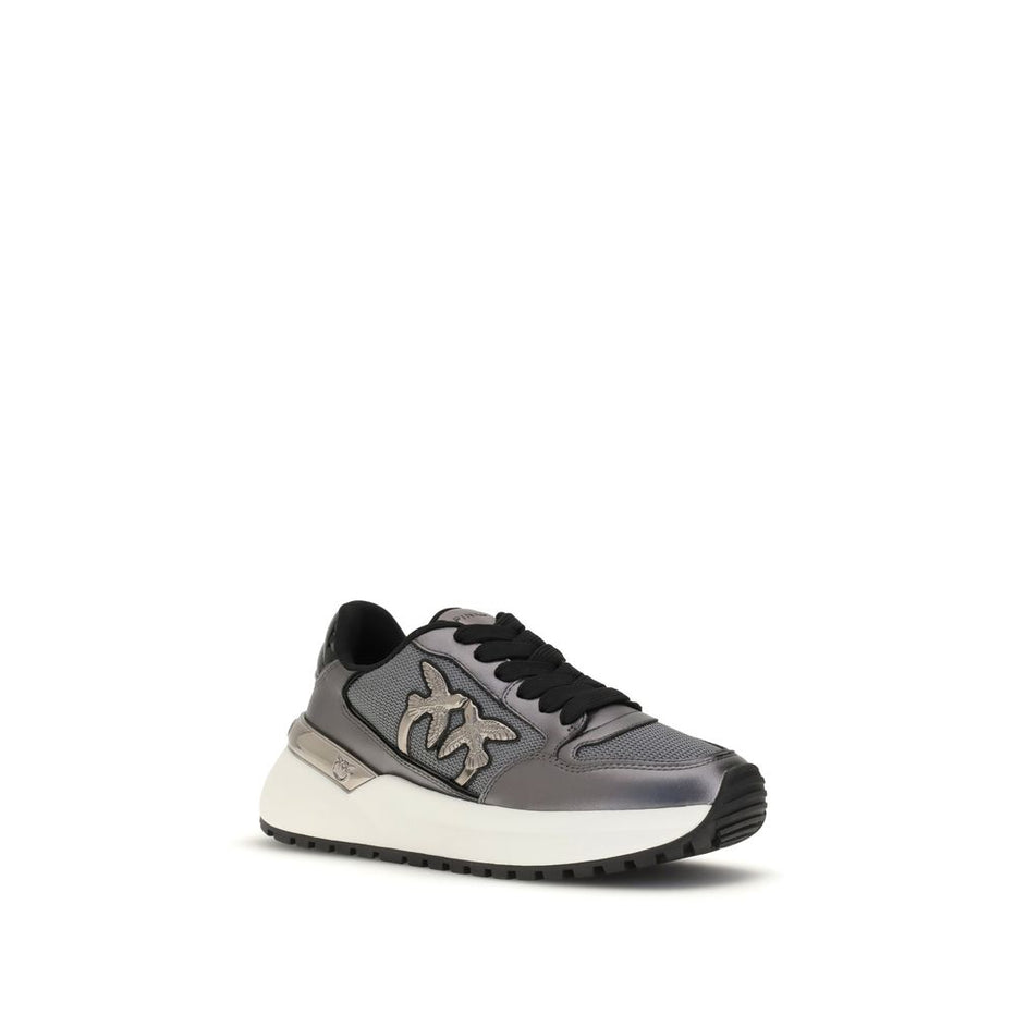 PINKO Gray Calf Leather Bos Taurus Athletic Sneakers