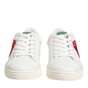 Dolce & Gabbana White Leather Rose Embroidery Low-Top  Shoes