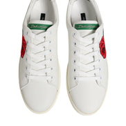 Dolce & Gabbana White Leather Rose Embroidery Low-Top  Shoes