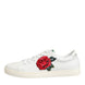 Dolce & Gabbana White Leather Rose Embroidery Low-Top  Shoes