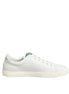 Dolce & Gabbana White Leather Rose Embroidery Low-Top  Shoes