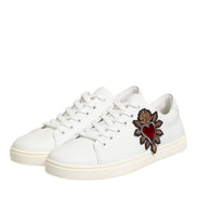Dolce & Gabbana White Leather Sacred Heart Patch Sneakers Shoes