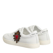 Dolce & Gabbana White Leather Sacred Heart Patch Sneakers Shoes