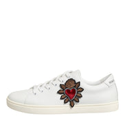 Dolce & Gabbana White Leather Sacred Heart Patch Sneakers Shoes