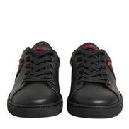 Dolce & Gabbana Black Leather Crystal Heart Low Top Sneakers  Shoes