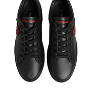 Dolce & Gabbana Black Leather Crystal Heart Low Top Sneakers  Shoes