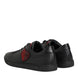 Dolce & Gabbana Μαύρα Δερμάτινα Sneakers Χαμηλού Προφίλ με Καρδιά από Κρύσταλλα