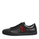 Dolce & Gabbana Μαύρα Δερμάτινα Sneakers Χαμηλού Προφίλ με Καρδιά από Κρύσταλλα