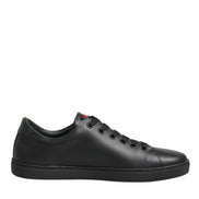 Dolce & Gabbana Black Leather Crystal Heart Low Top Sneakers  Shoes