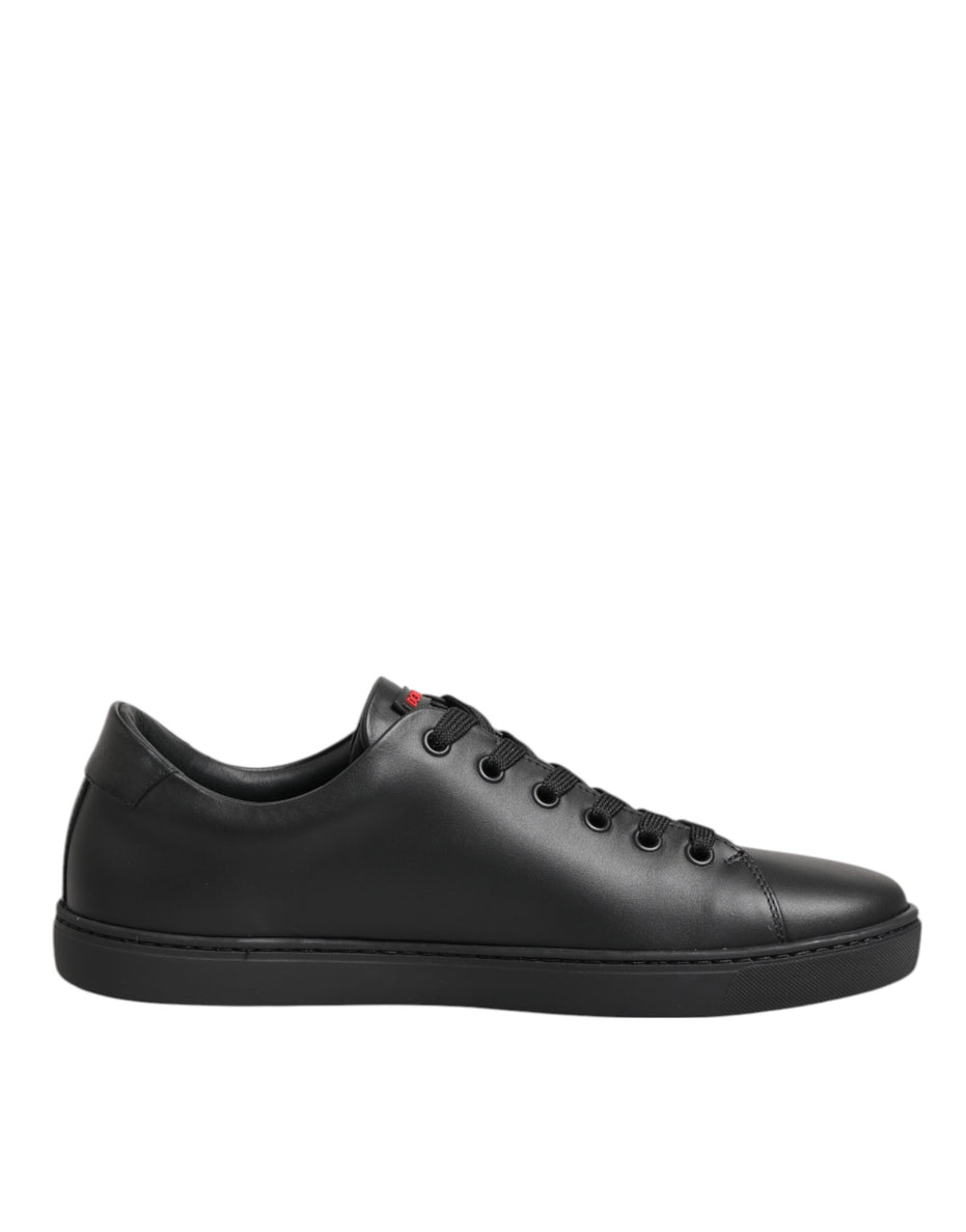 Dolce & Gabbana Μαύρα Δερμάτινα Sneakers Χαμηλού Προφίλ με Καρδιά από Κρύσταλλα
