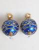 Dolce & Gabbana Gold Brass Blue Christmas Ball Crystal Drop Clip On Earrings