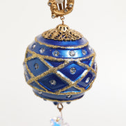 Dolce & Gabbana Gold Brass Blue Christmas Ball Crystal Drop Clip On Earrings