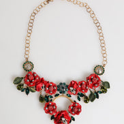 Dolce & Gabbana Red Rose Floral Crystal Embellished Statement Jewelry Necklace