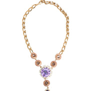 Dolce & Gabbana Gold Brass Crystal Pearl Purple Floral Pendant Jewelry Necklace