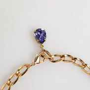 Dolce & Gabbana Gold Brass Crystal Pearl Purple Floral Pendant Jewelry Necklace