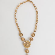 Dolce & Gabbana Gold Brass Crystal Pearl Purple Floral Pendant Jewelry Necklace