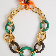 Dolce & Gabbana Multicolor Gold Brass Tiger Lily Floral Chai Necklace