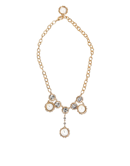 Κολιέ-Μενταγιόν Dolce & Gabbana Gold Crystal Clock Face Statement Jewelry