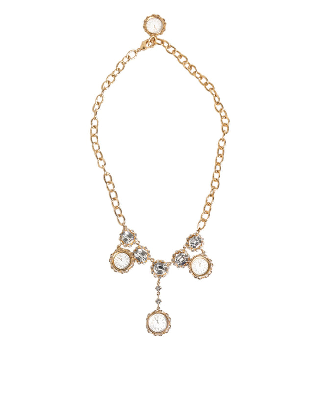 Κολιέ-Μενταγιόν Dolce & Gabbana Gold Crystal Clock Face Statement Jewelry