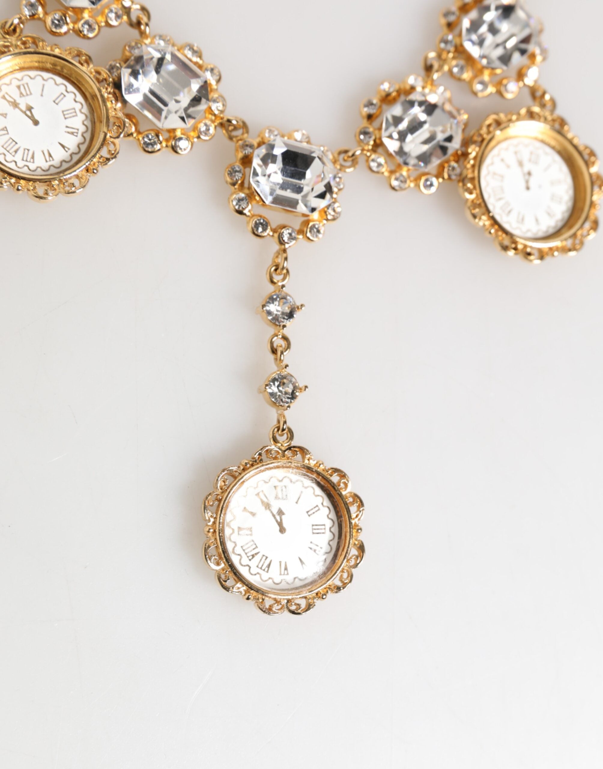 Κολιέ-Μενταγιόν Dolce & Gabbana Gold Crystal Clock Face Statement Jewelry