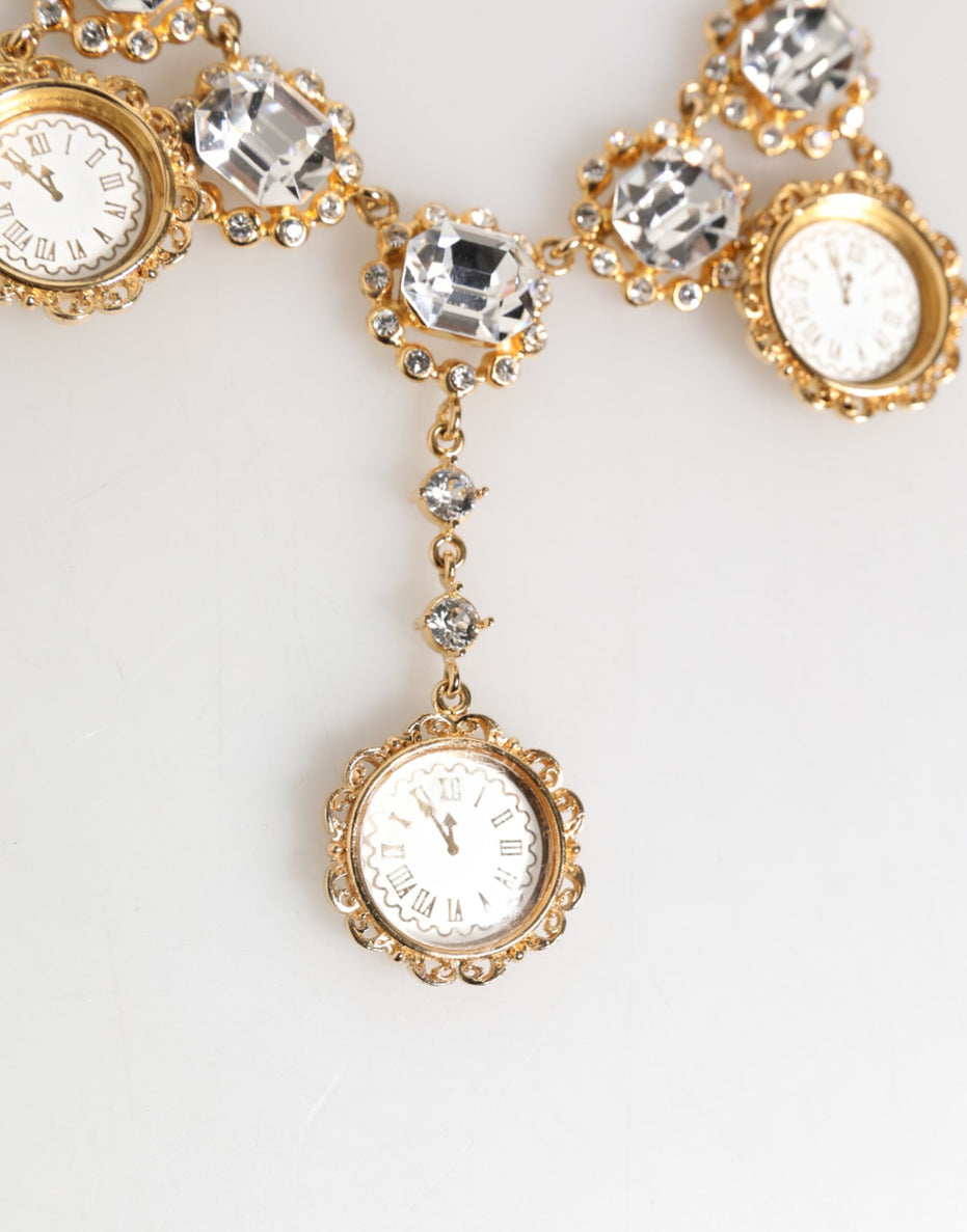 Κολιέ-Μενταγιόν Dolce & Gabbana Gold Crystal Clock Face Statement Jewelry