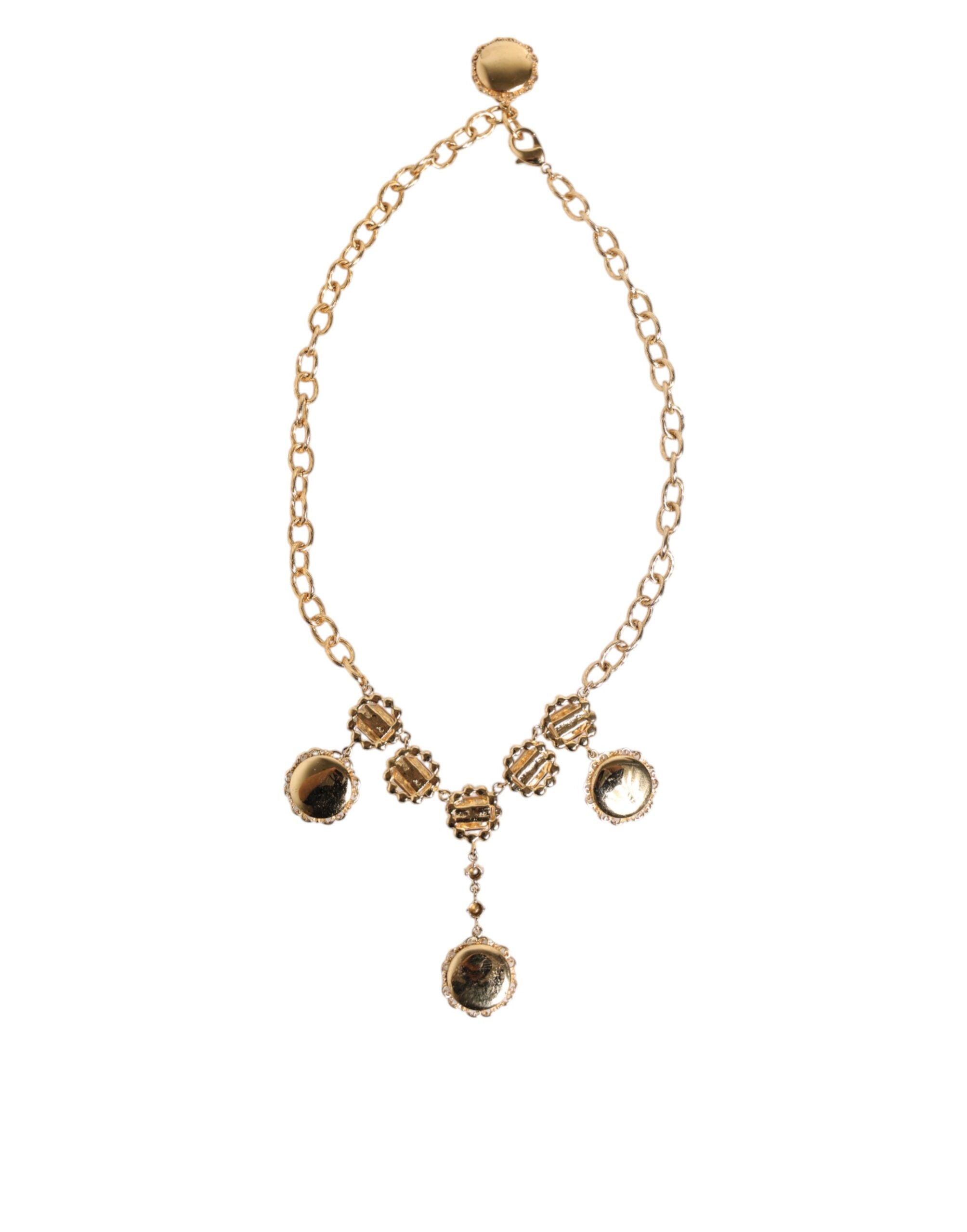 Κολιέ-Μενταγιόν Dolce & Gabbana Gold Crystal Clock Face Statement Jewelry