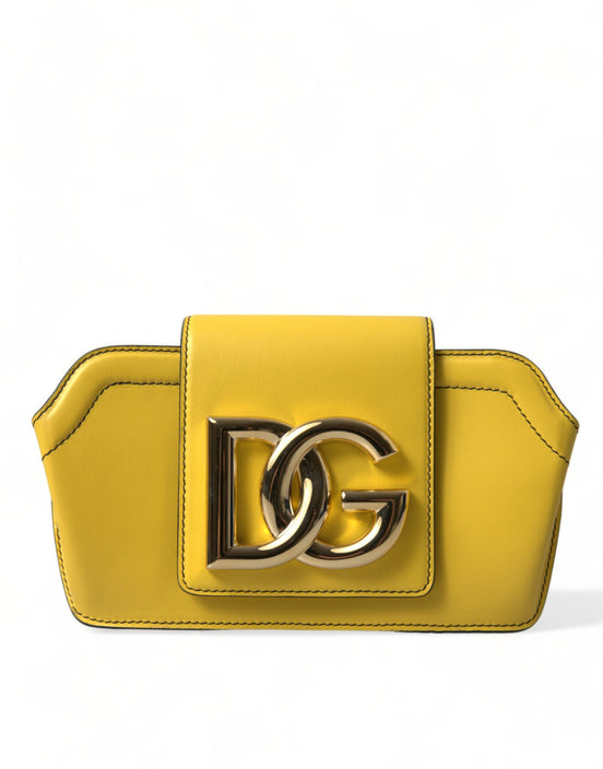Τσάντα Φάκελος Dolce & Gabbana Κίτρινο Λείο Δέρμα με Λογότυπο DG, Τσάντα Χιαστί